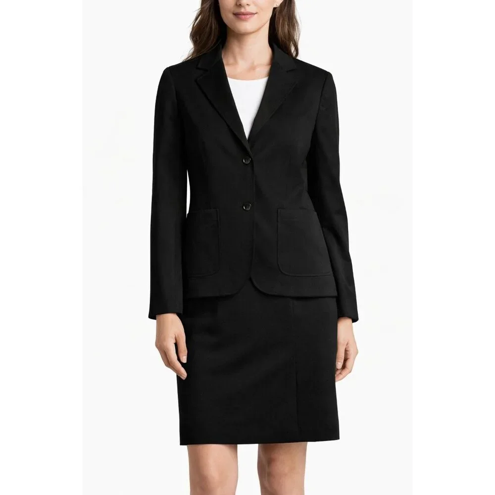 Brooks Brothers Women's Black Wool 2 Piece Professional Pencil Skirt Set, 2P/4P